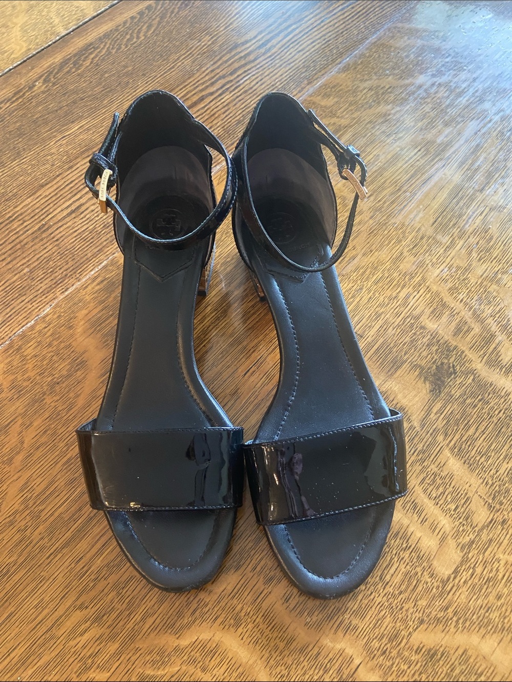 Tory Burch Black Patent Open-Toe Ankle-Strap Sandals